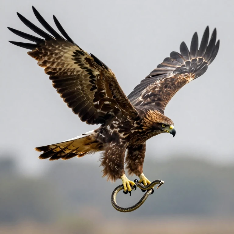 Rapace che cattura un serpente